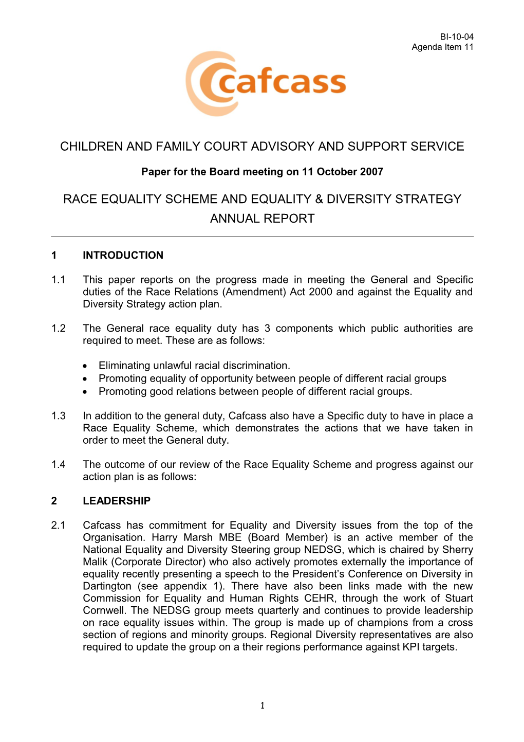 Race Equality & Diversity Board Report October 2007