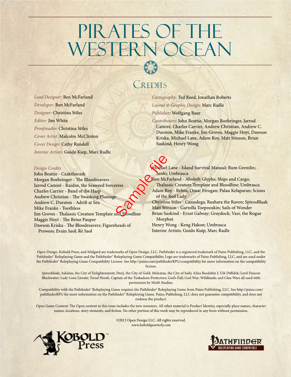 Pirates of the Western Ocean B Credits