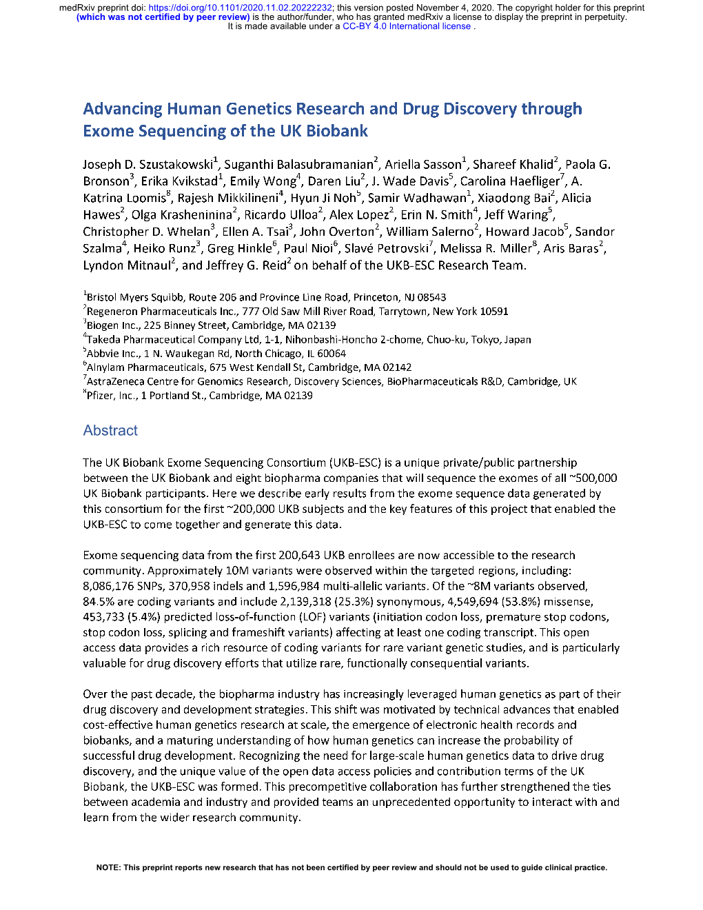 Advancing Human Genetics Research and Drug Discovery Through Exome Sequencing of the UK Biobank