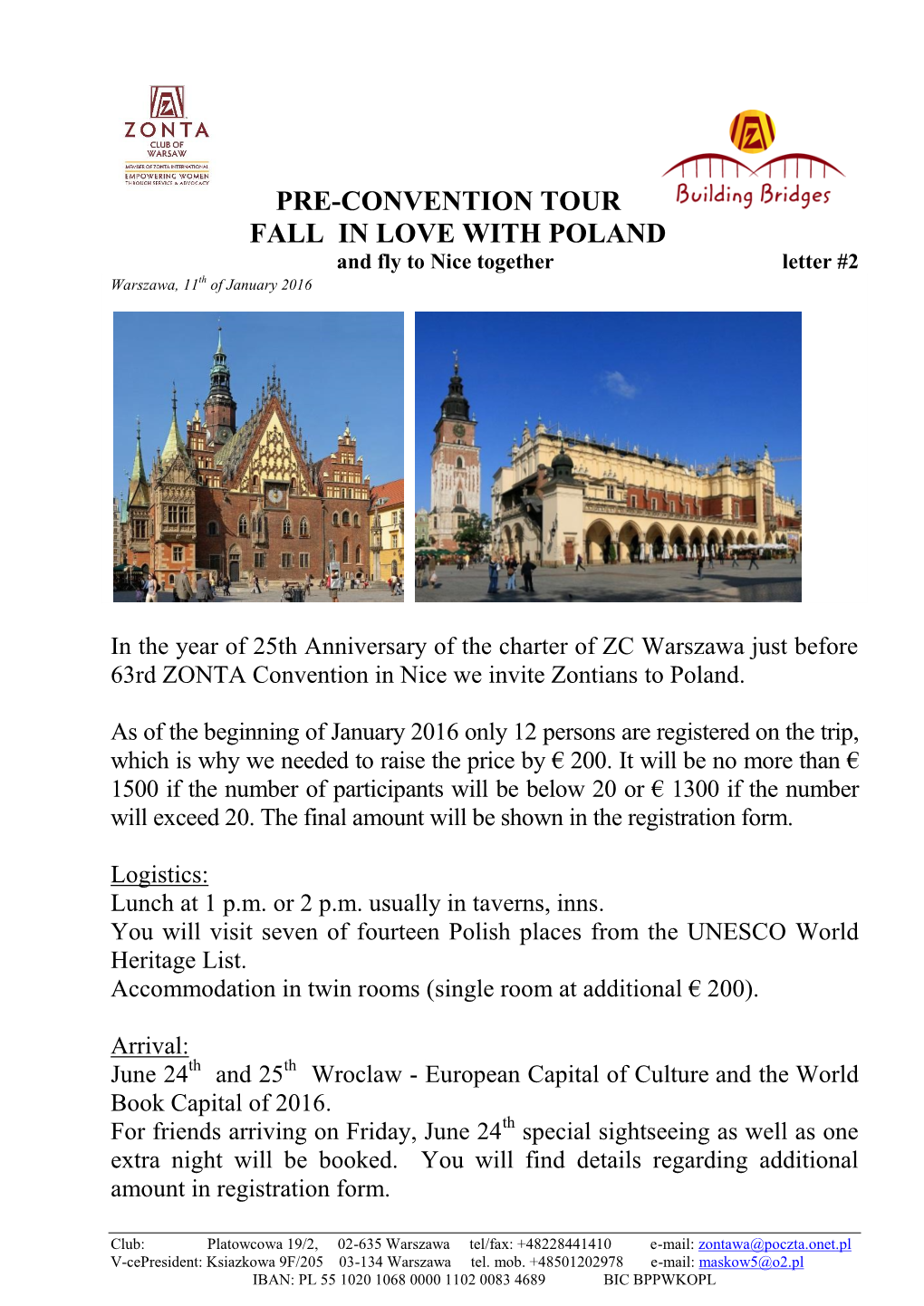 PRE-CONVENTION TOUR FALL in LOVE with POLAND and Fly to Nice Together Letter #2 Warszawa, 11Th of January 2016
