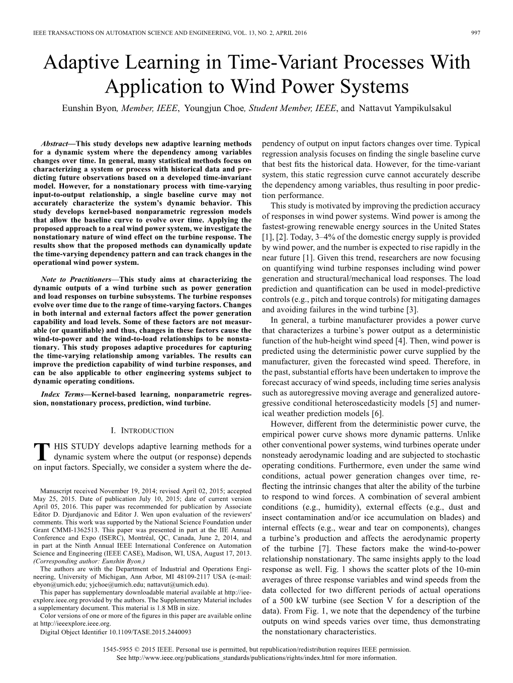 Adaptive Learning in Time-Variant Processes with Application to Wind Power Systems