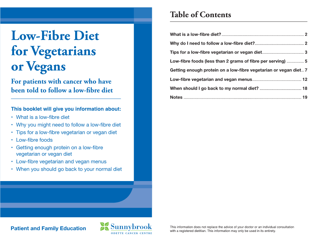 Low-Fibre Diet for Vegetarians Or Vegans