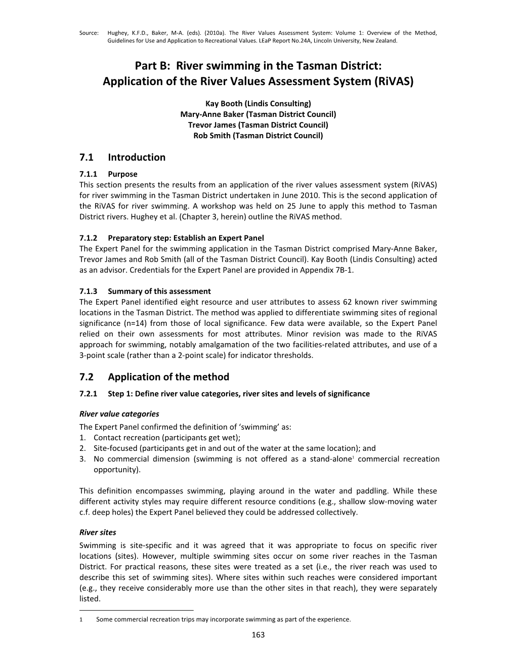 River Swimming in the Tasman District: Application of the River Values Assessment System (Rivas)