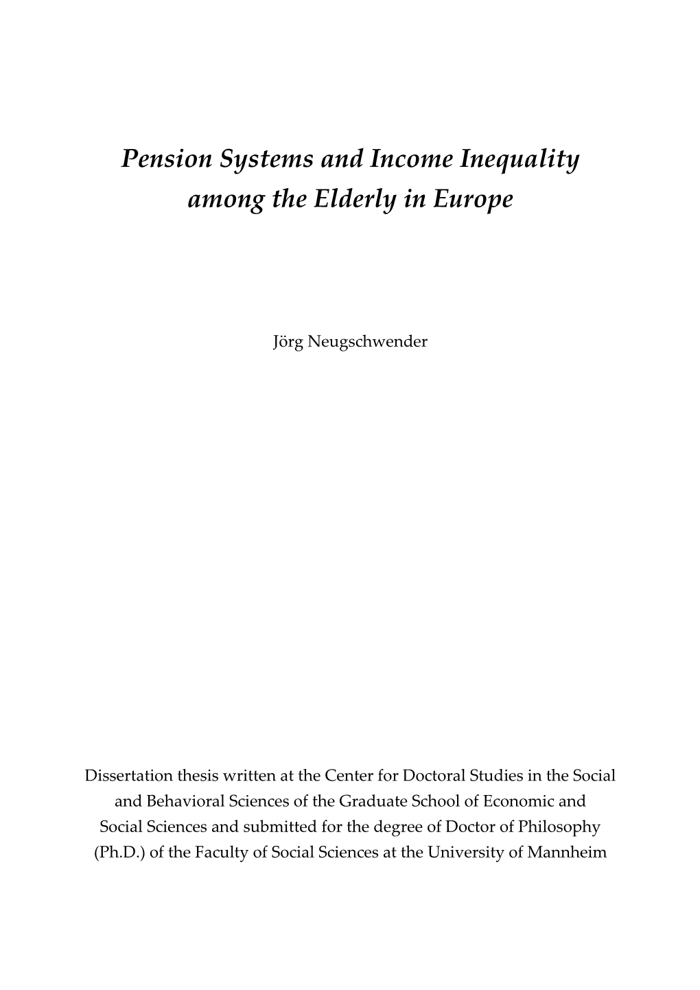 Pension Systems and Income Inequality Among the Elderly in Europe