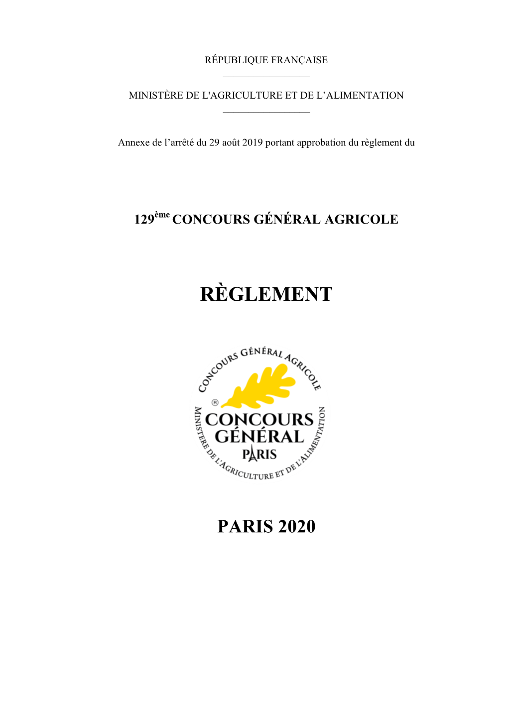 Règlement Du Concours Général Agricole 2020