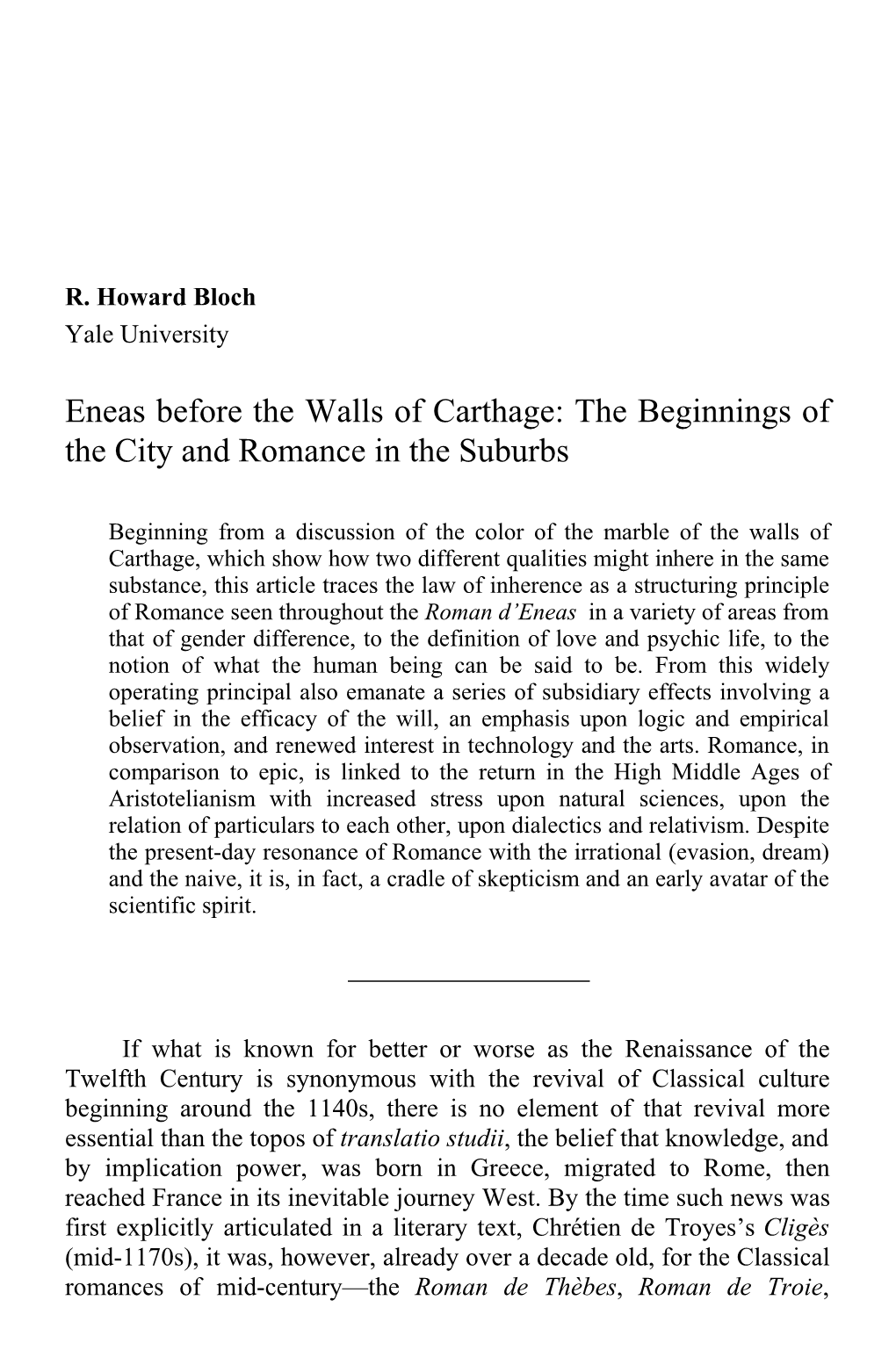 Eneas Before the Walls of Carthage: the Beginnings of the City and Romance in the Suburbs
