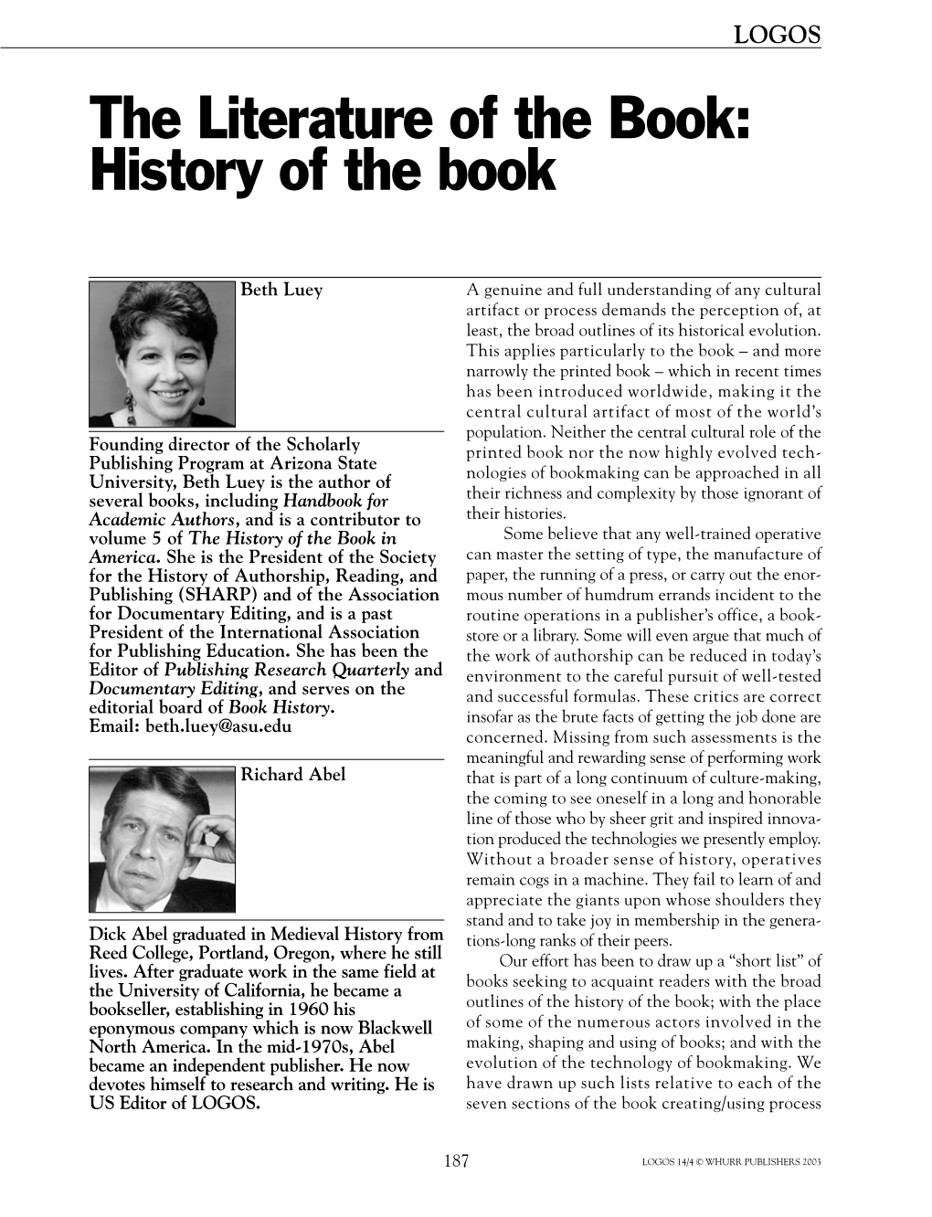 The Literature of the Book: History of the Book