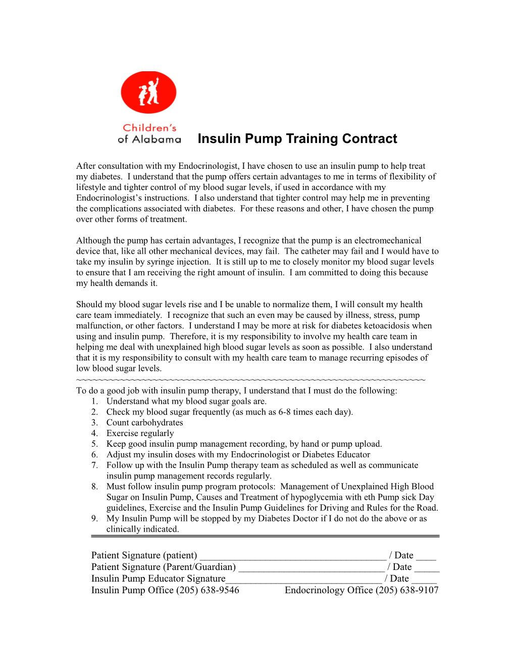 Insulin Pump Training Contract