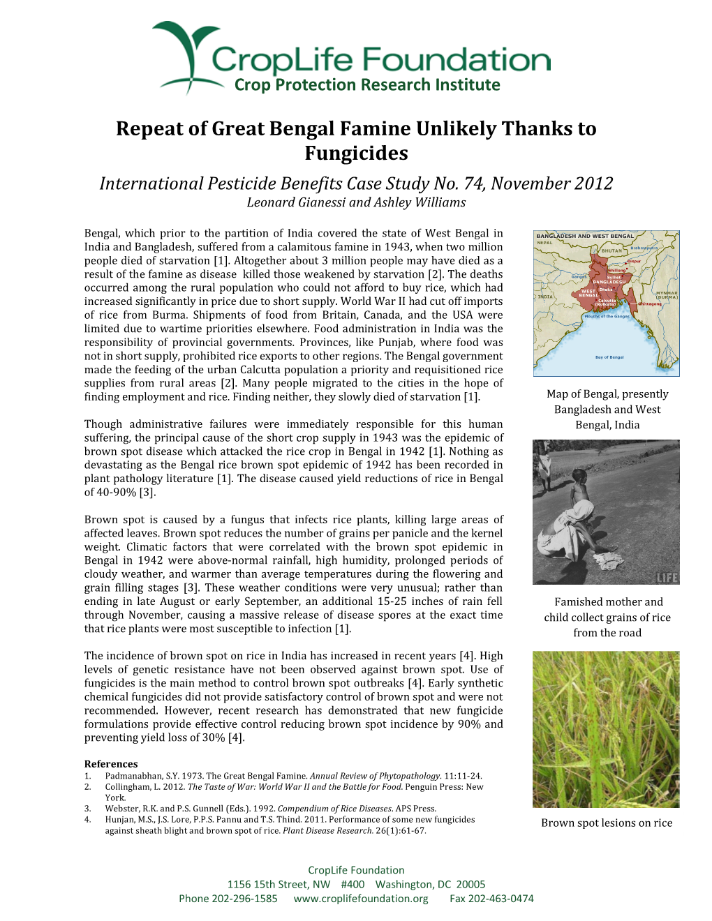 Repeat of Great Bengal Famine Unlikely Thanks to Fungicides International Pesticide Benefits Case Study No