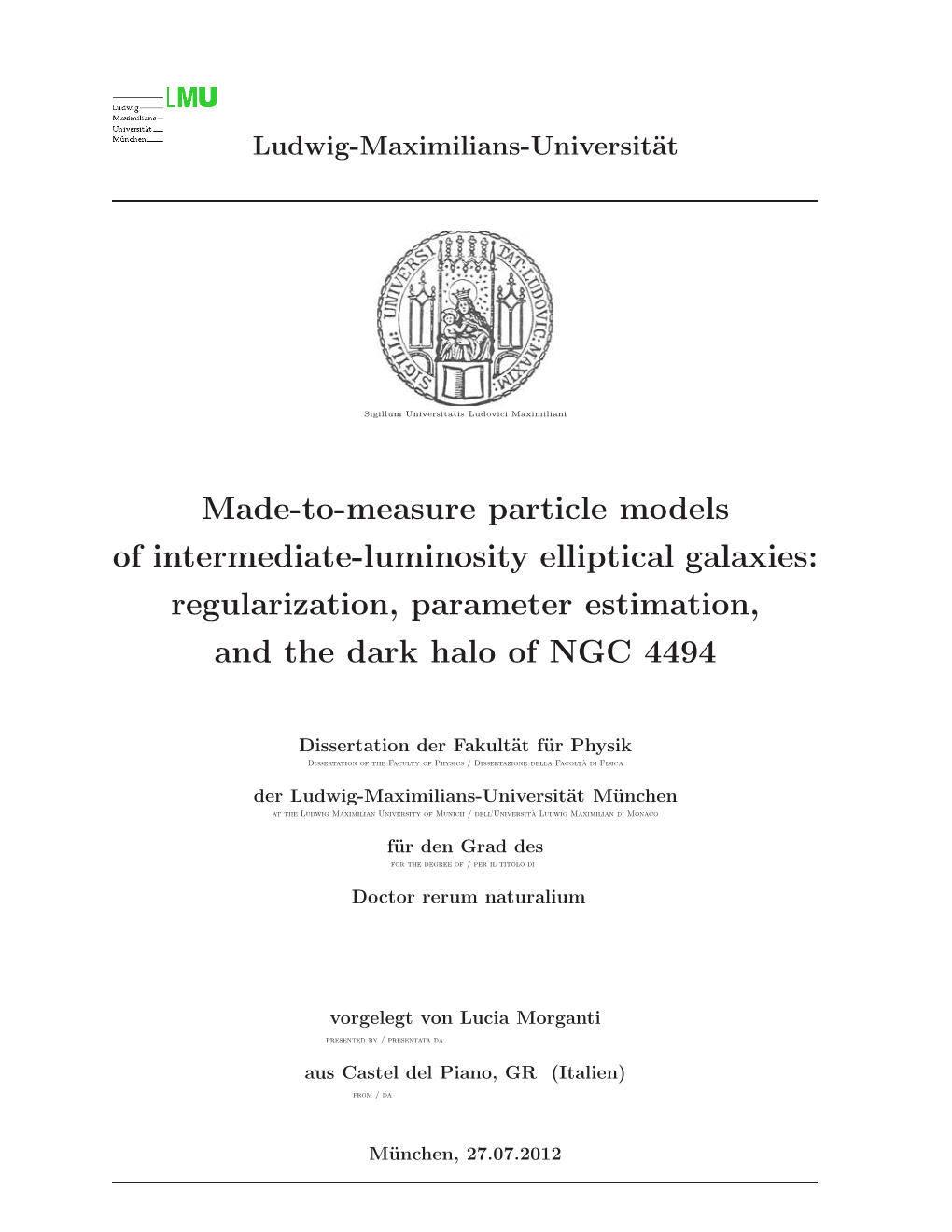 Made-To-Measure Particle Models of Intermediate-Luminosity Elliptical Galaxies: Regularization, Parameter Estimation, and the Dark Halo of NGC 4494