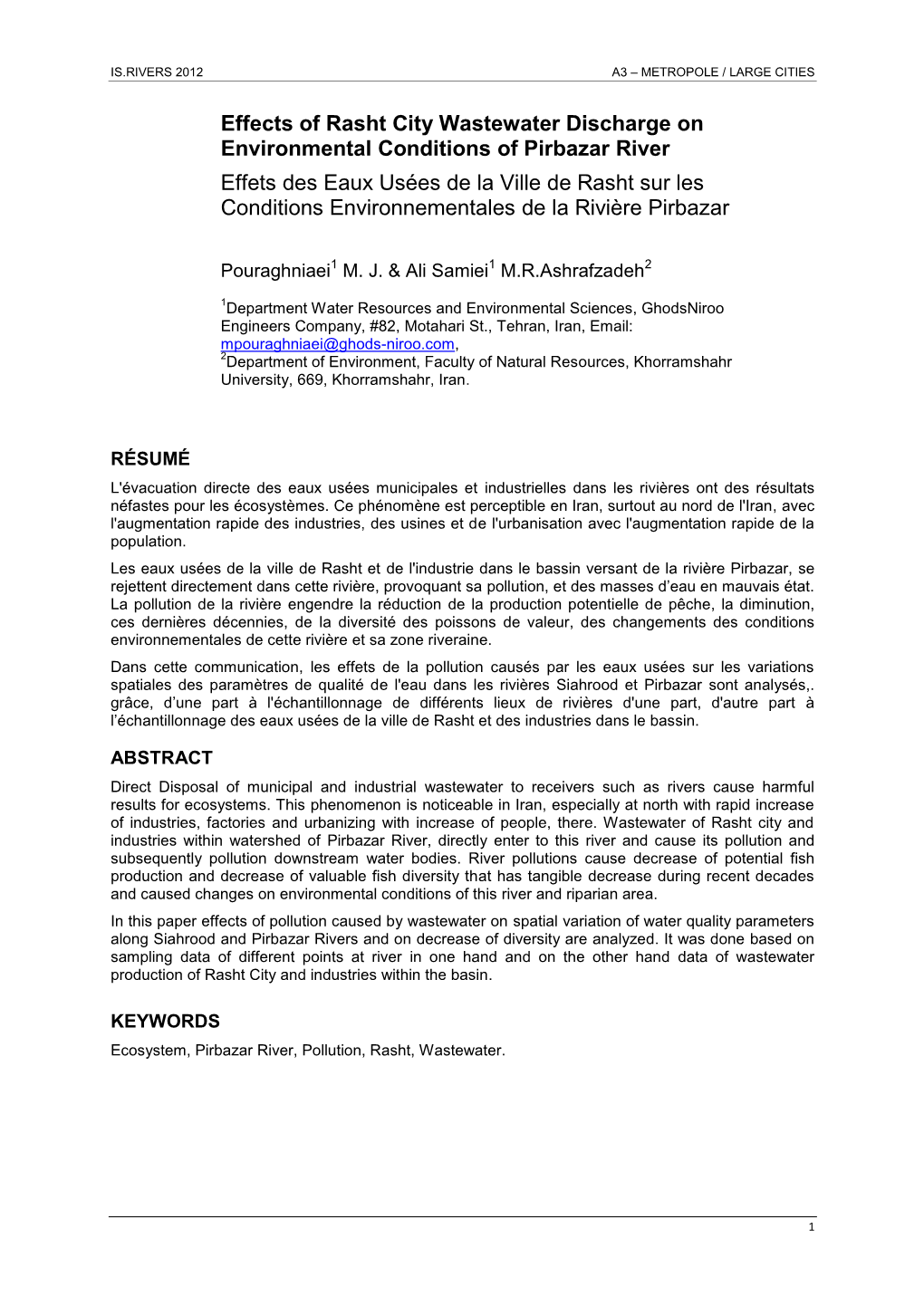 Effects of Rasht City Wastewater Discharge on Environmental