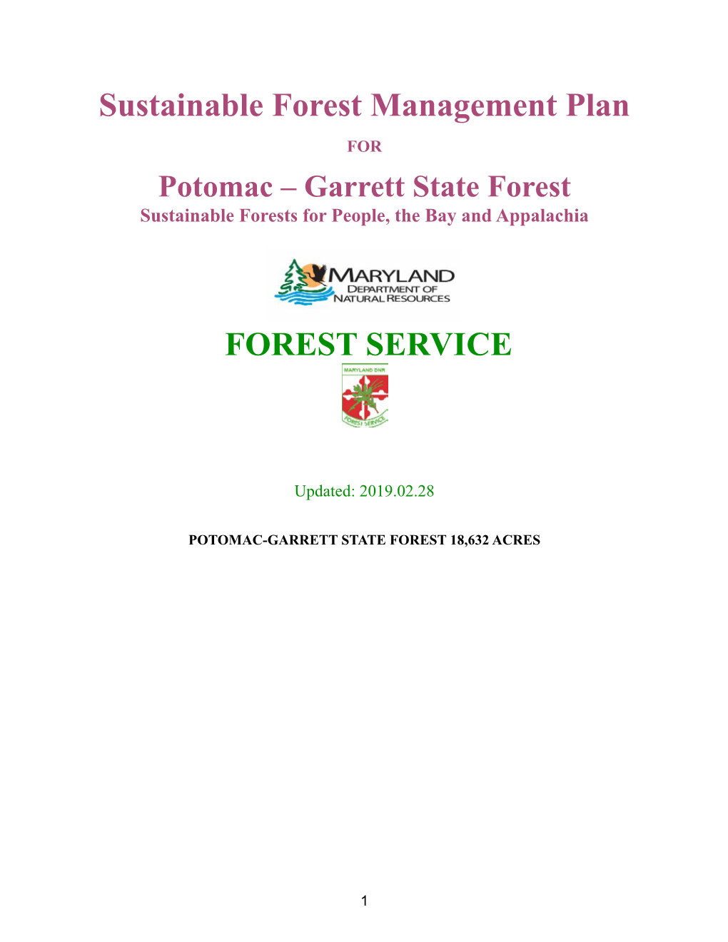 2019 Potomac-Garrett Sustainable Forest Management Plan