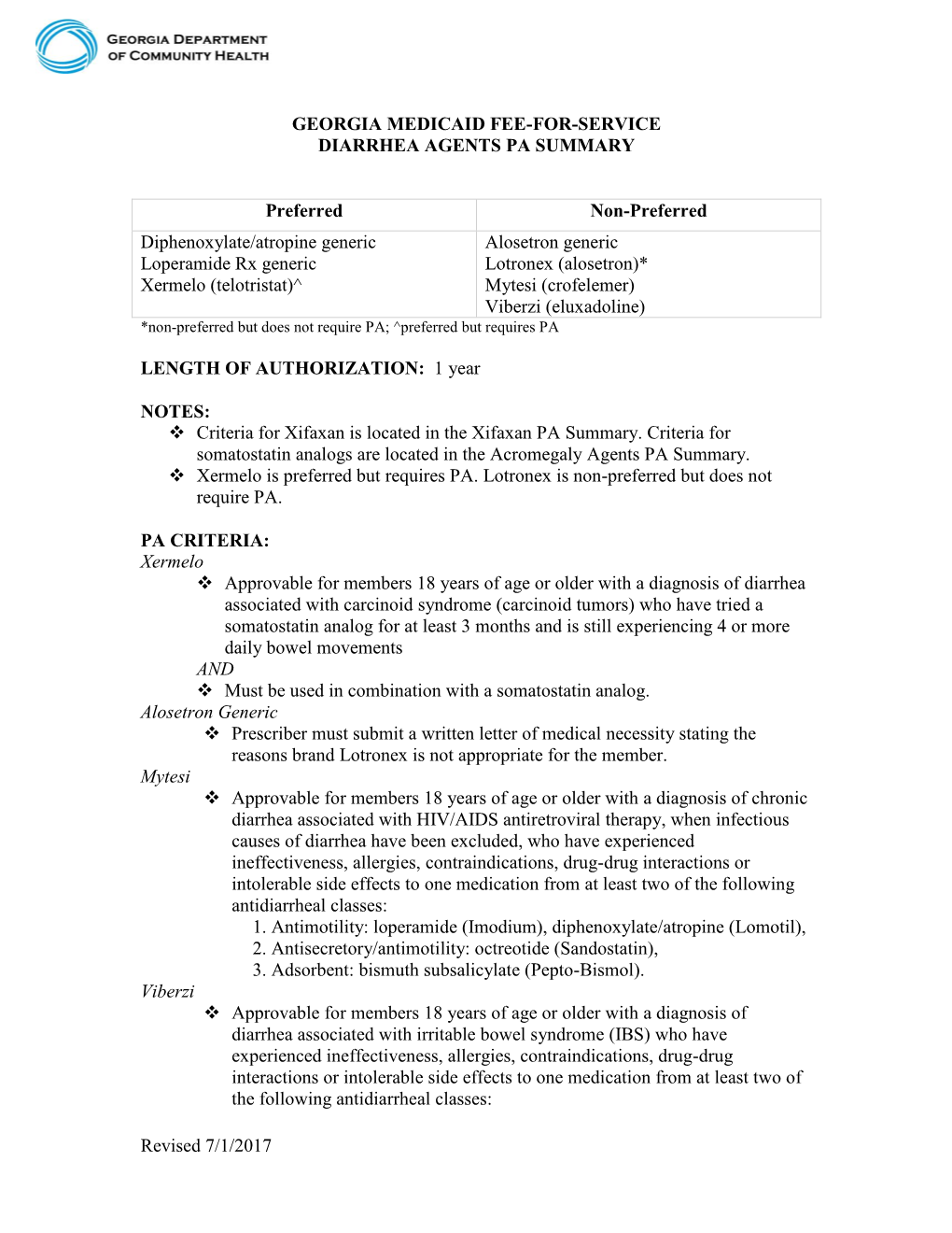 Diarrhea Agents Pa Summary