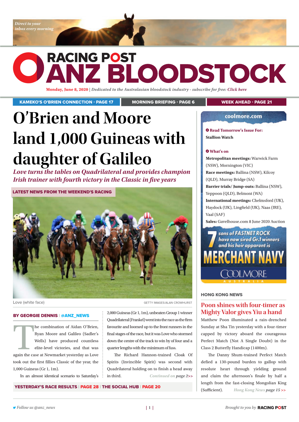 O'brien and Moore Land 1,000 Guineas with Daughter of Galileo
