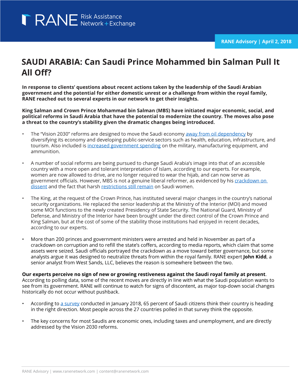 SAUDI ARABIA: Can Saudi Prince Mohammed Bin Salman Pull It All Off?