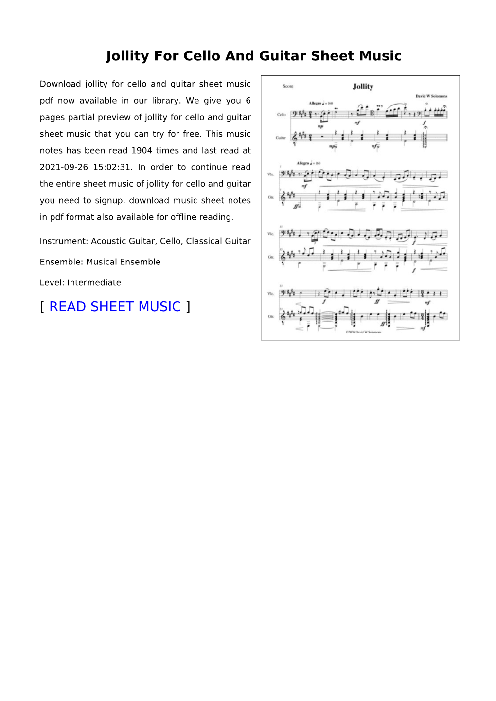 Jollity for Cello and Guitar Sheet Music