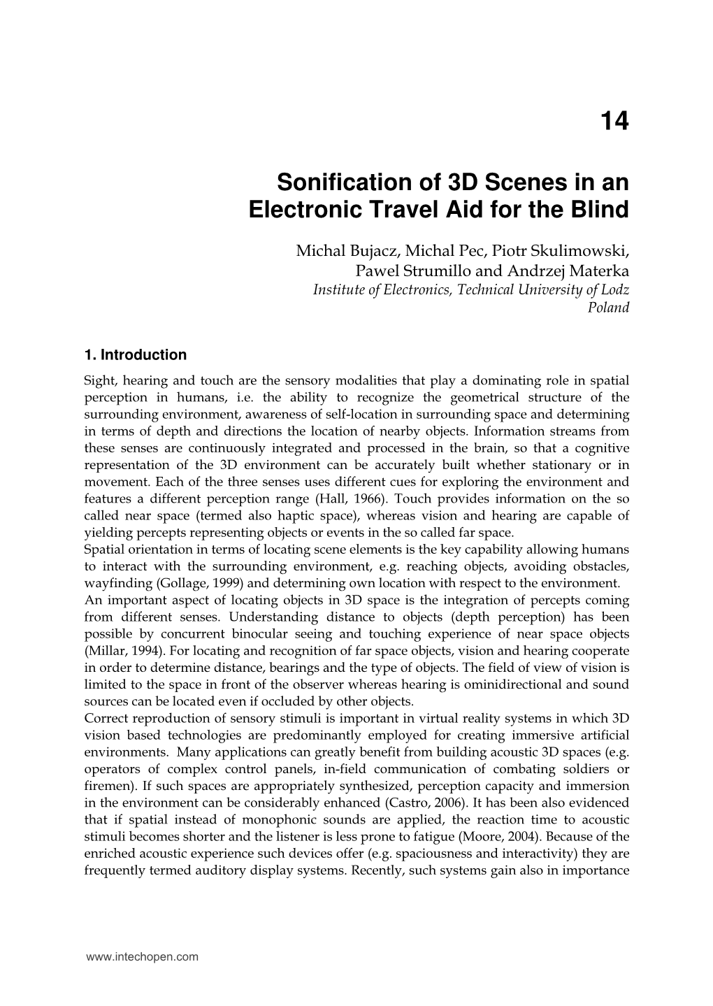 Sonification of 3D Scenes in an Electronic Travel Aid for the Blind