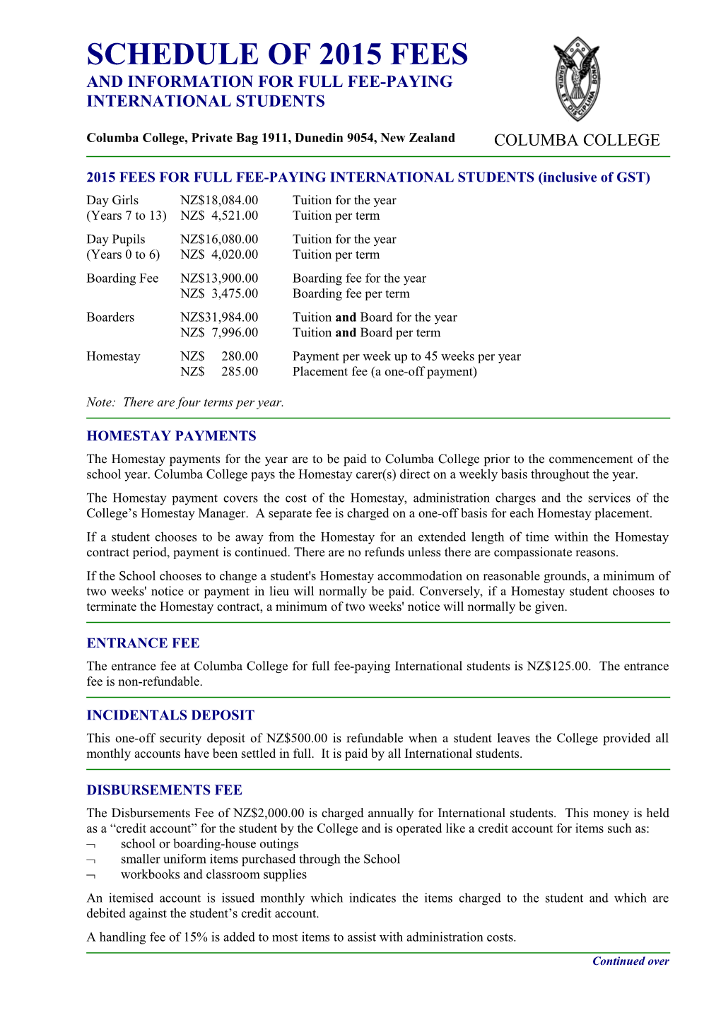 Schedule of Fees 2006