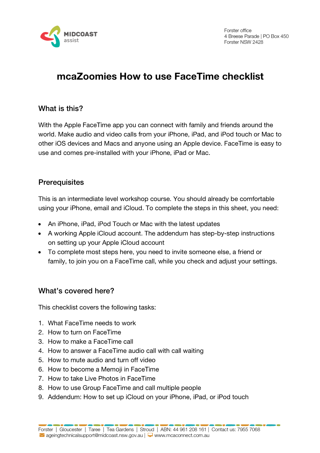 Mcazoomies How to Use Facetime Checklist