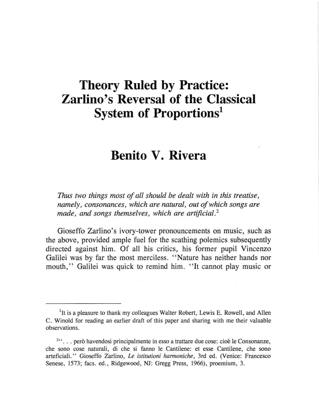 Zarlino's Reversal of the Classical System of Proportions!