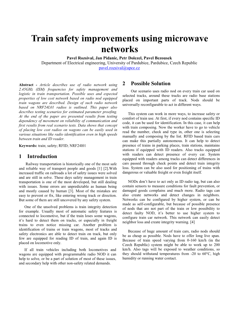 Train Safety Improvements Using Microwave Networks