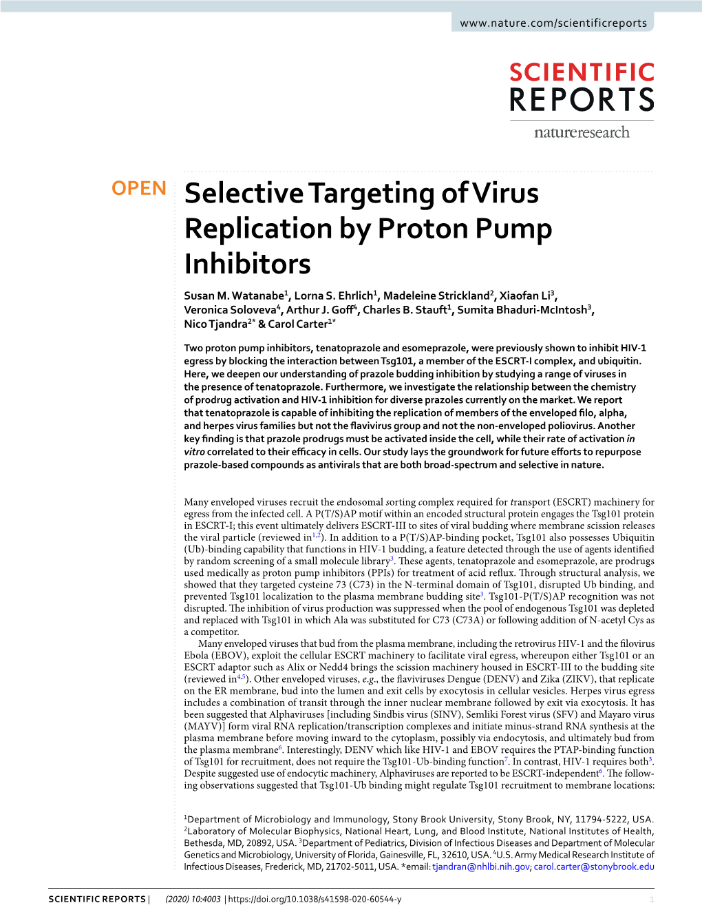 Selective Targeting of Virus Replication by Proton Pump Inhibitors Susan M