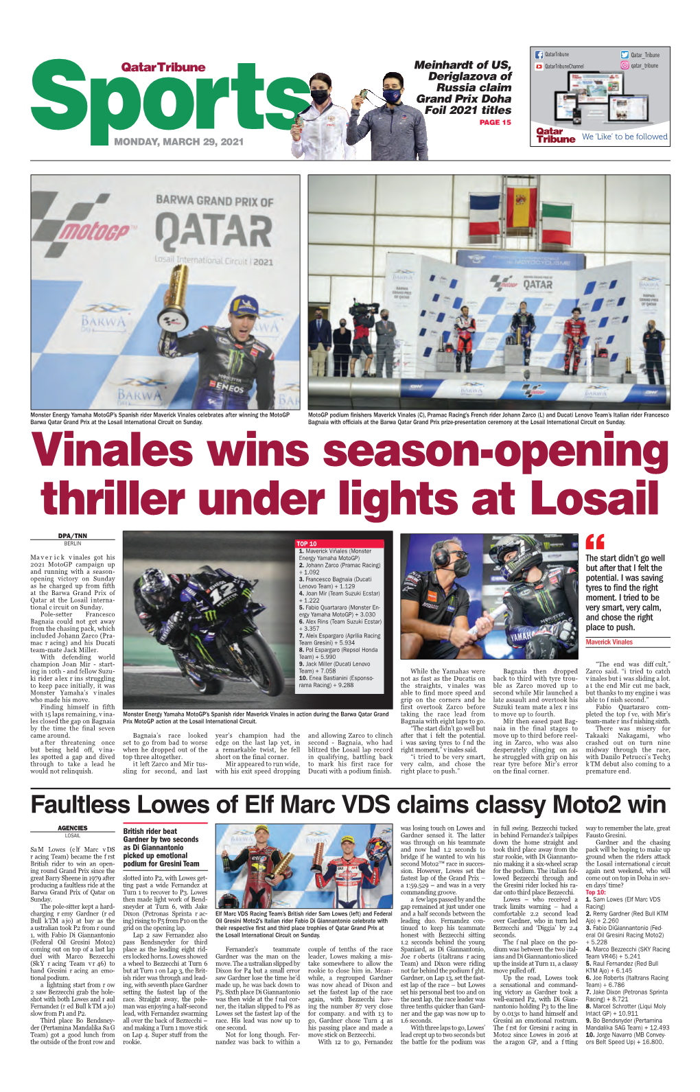 Vinales Wins Season-Opening Thriller Under Lights at Losail