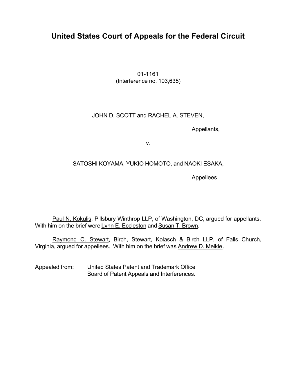 Federal Circuit Court Decisions / John D. Scott V. Satoshi Koyama