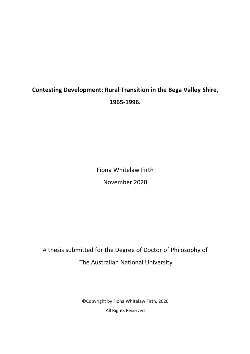 Contesting Development: Rural Transition in the Bega Valley Shire, 1965-1996