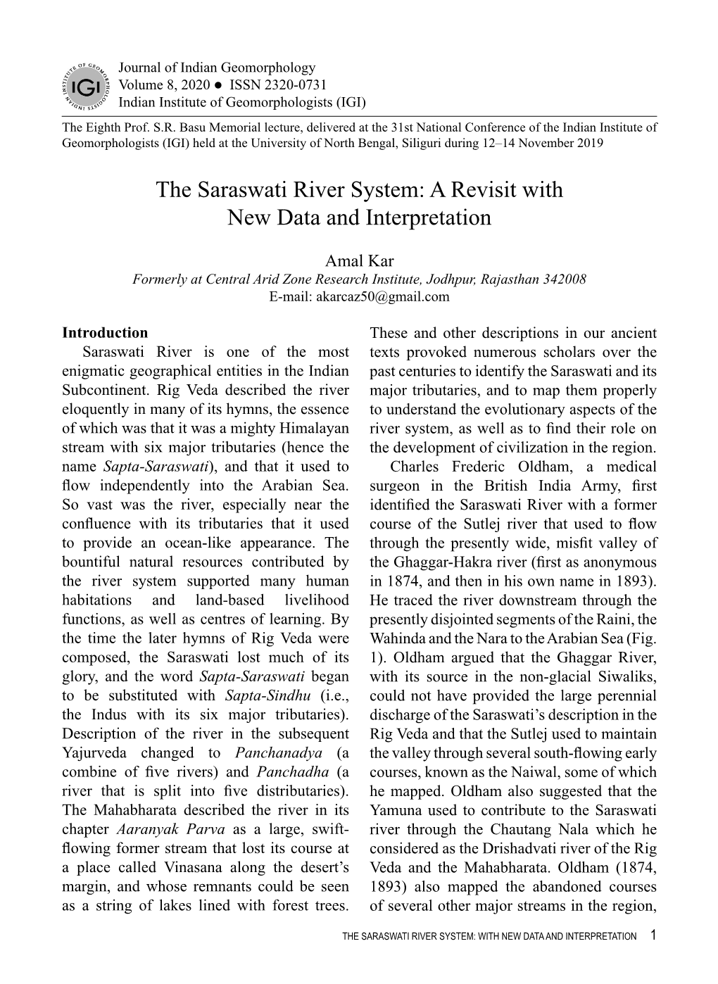 The Saraswati River System: a Revisit with New Data and Interpretation