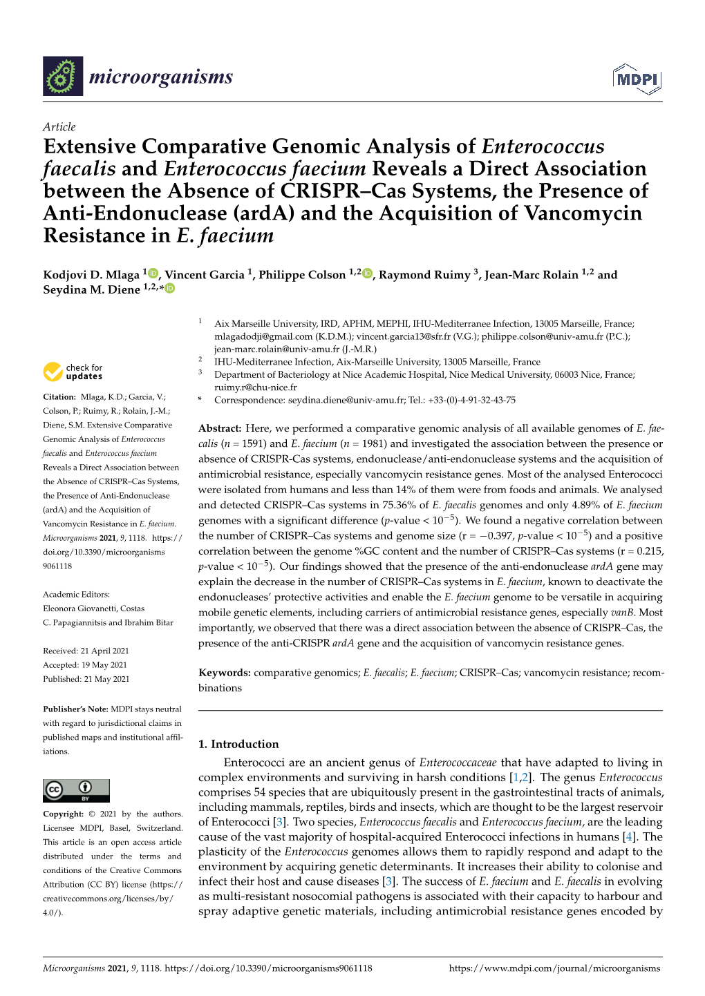 Extensive Comparative Genomic Analysis of Enterococcus Faecalis