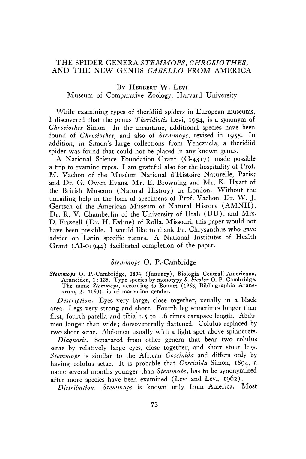 The Spider Genera 8Temmops, Chrosiothes, and the New Genus Cabello from America by Herbert W