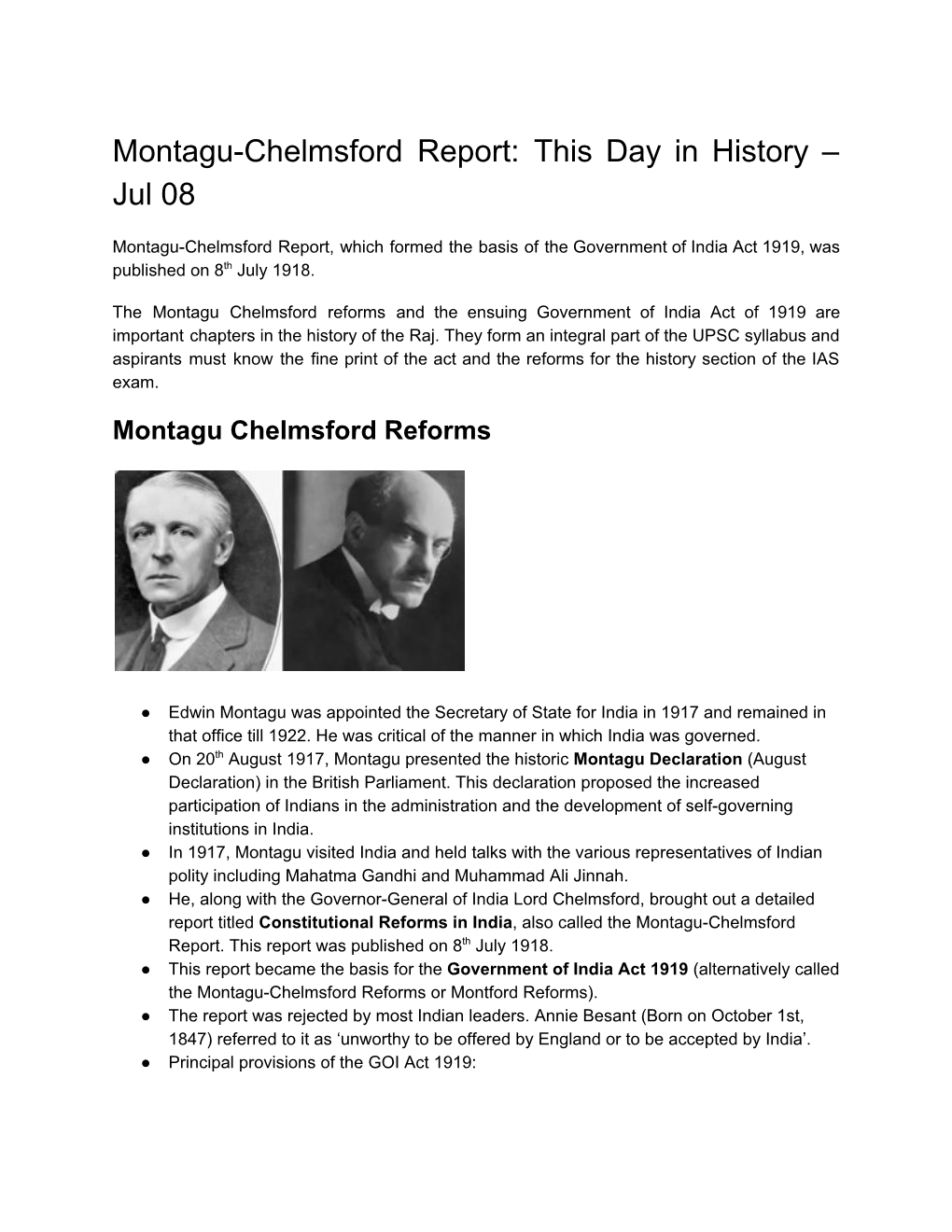 Montagu-Chelmsford Report: This Day in History – Jul 08