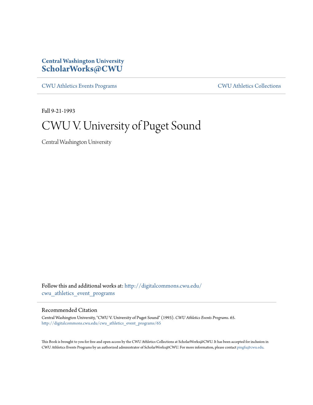 CWU V. University of Puget Sound Central Washington University