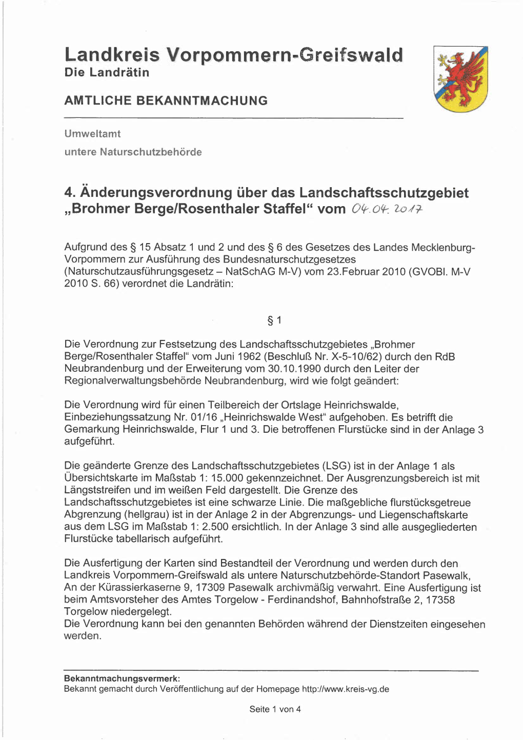 Landkreis Vorpommern-Greifswald Die Landrätin