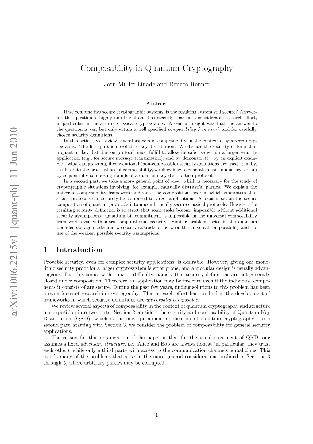 Composability in Quantum Cryptography