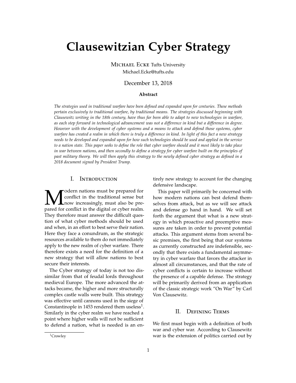 Clausewitzian Cyber Strategy