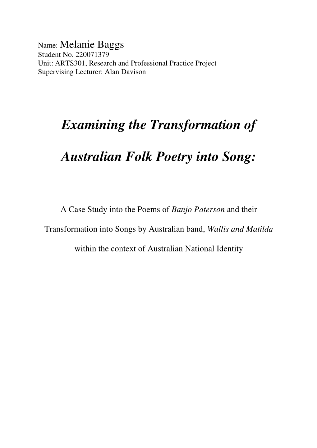 Examining the Transformation of Australian Folk Poetry Into Song