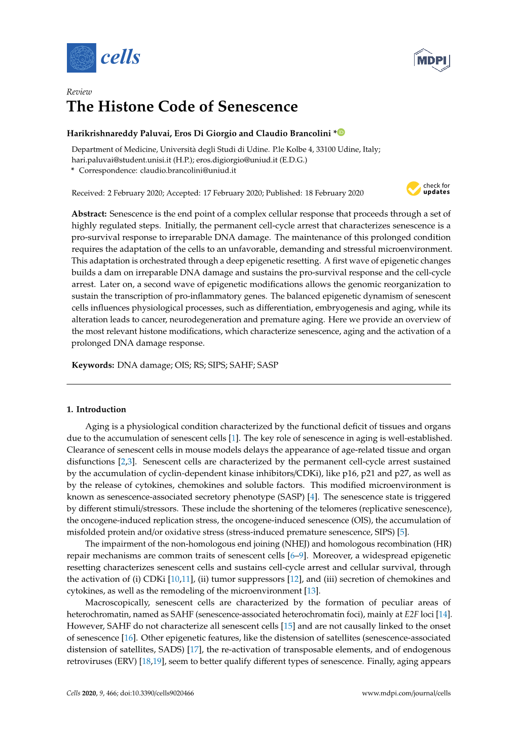 The Histone Code of Senescence