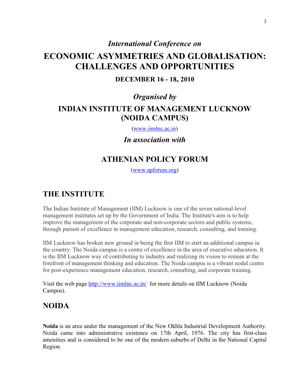 International Conference on Globalisation and Economic