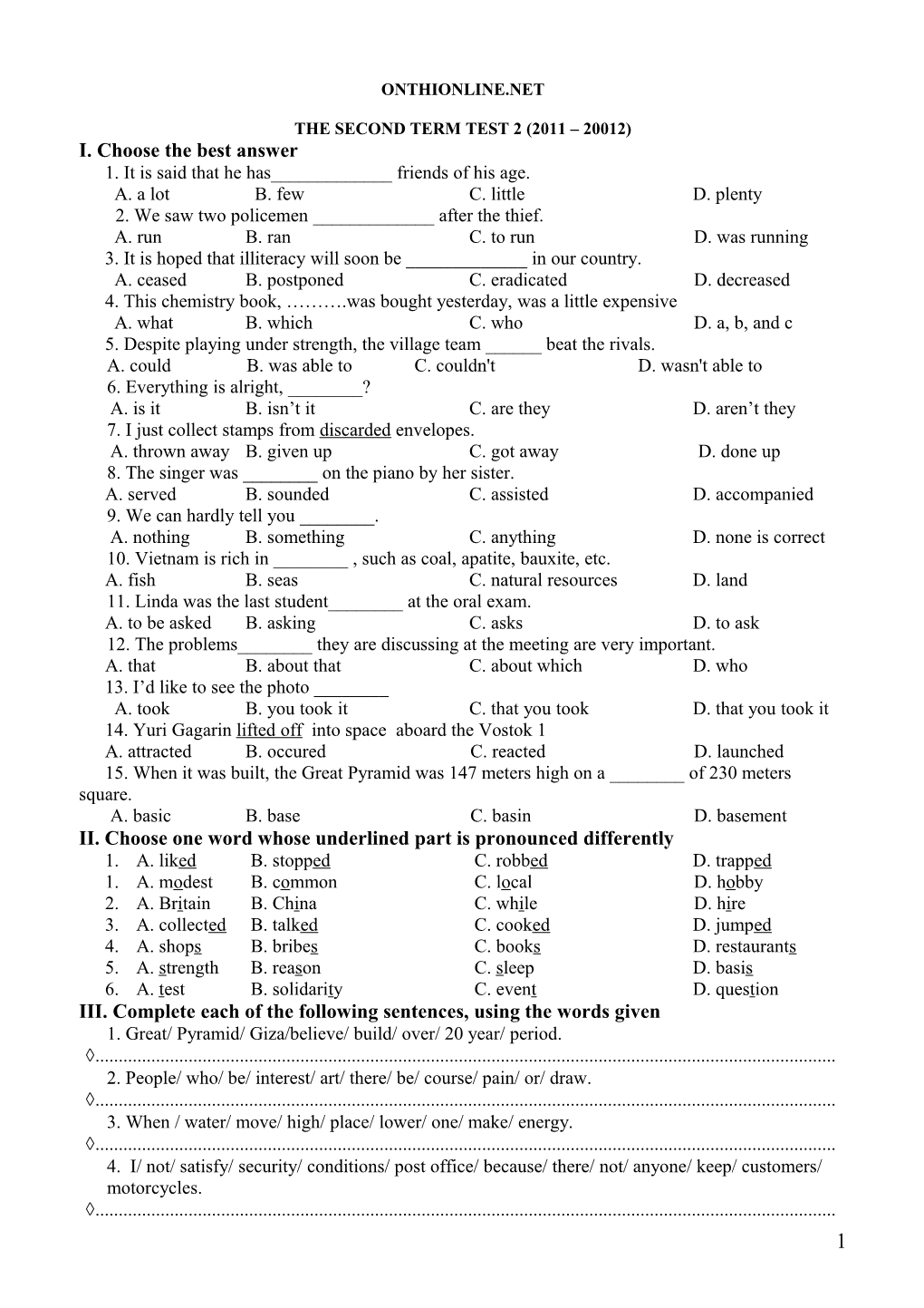 The Second Term Test 5 (2011 20012)