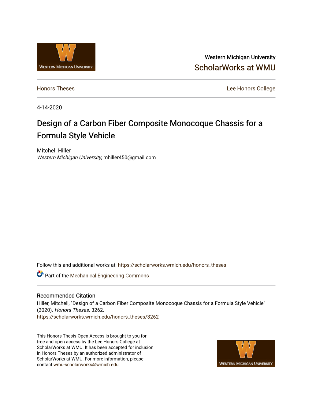 Design of a Carbon Fiber Composite Monocoque Chassis for a Formula Style Vehicle