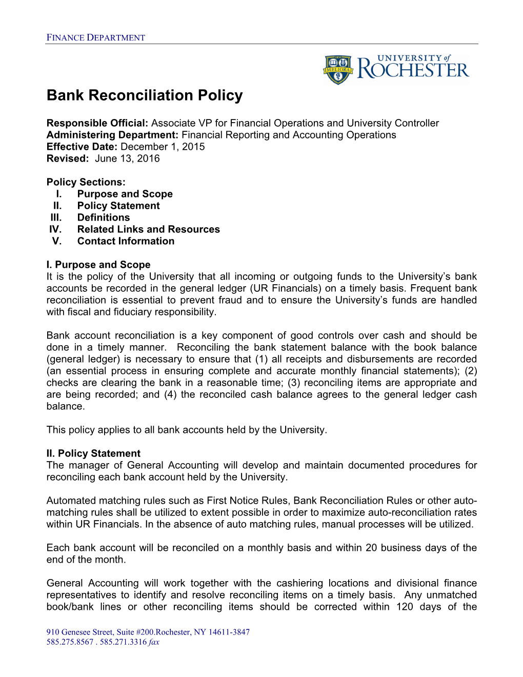 Bank Reconciliation Policy