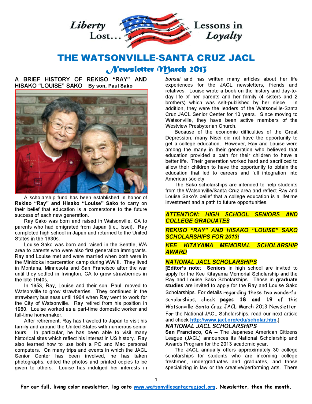 THE WATSONVILLE-SANTA CRUZ JACL Newsletter March 2013