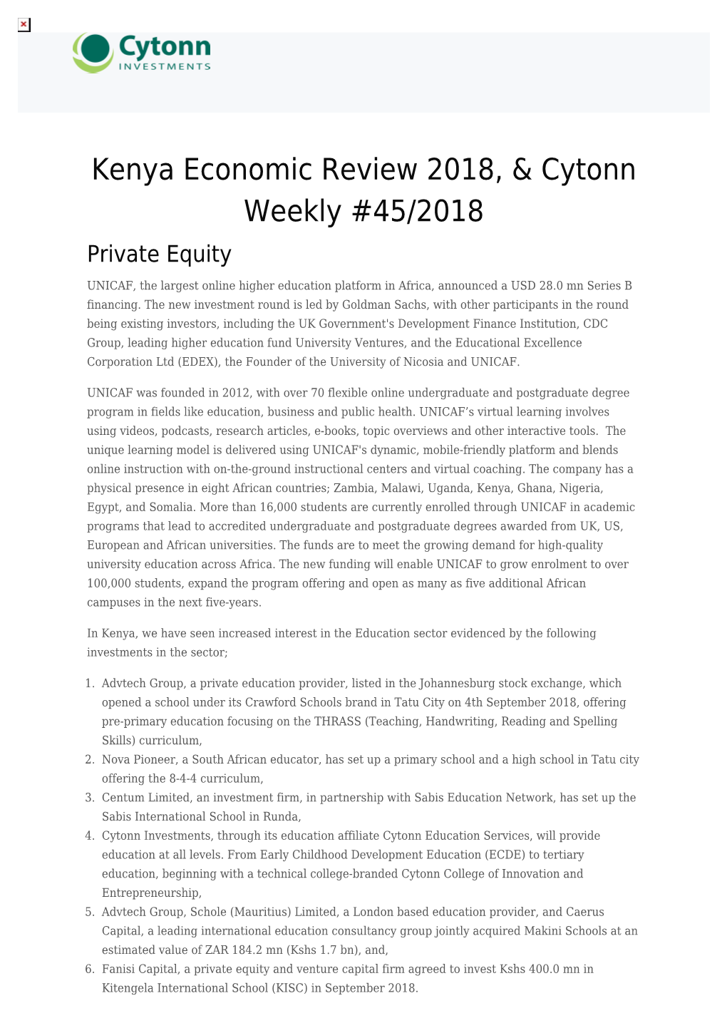 Kenya Economic Review 2018, & Cytonn Weekly #45/2018