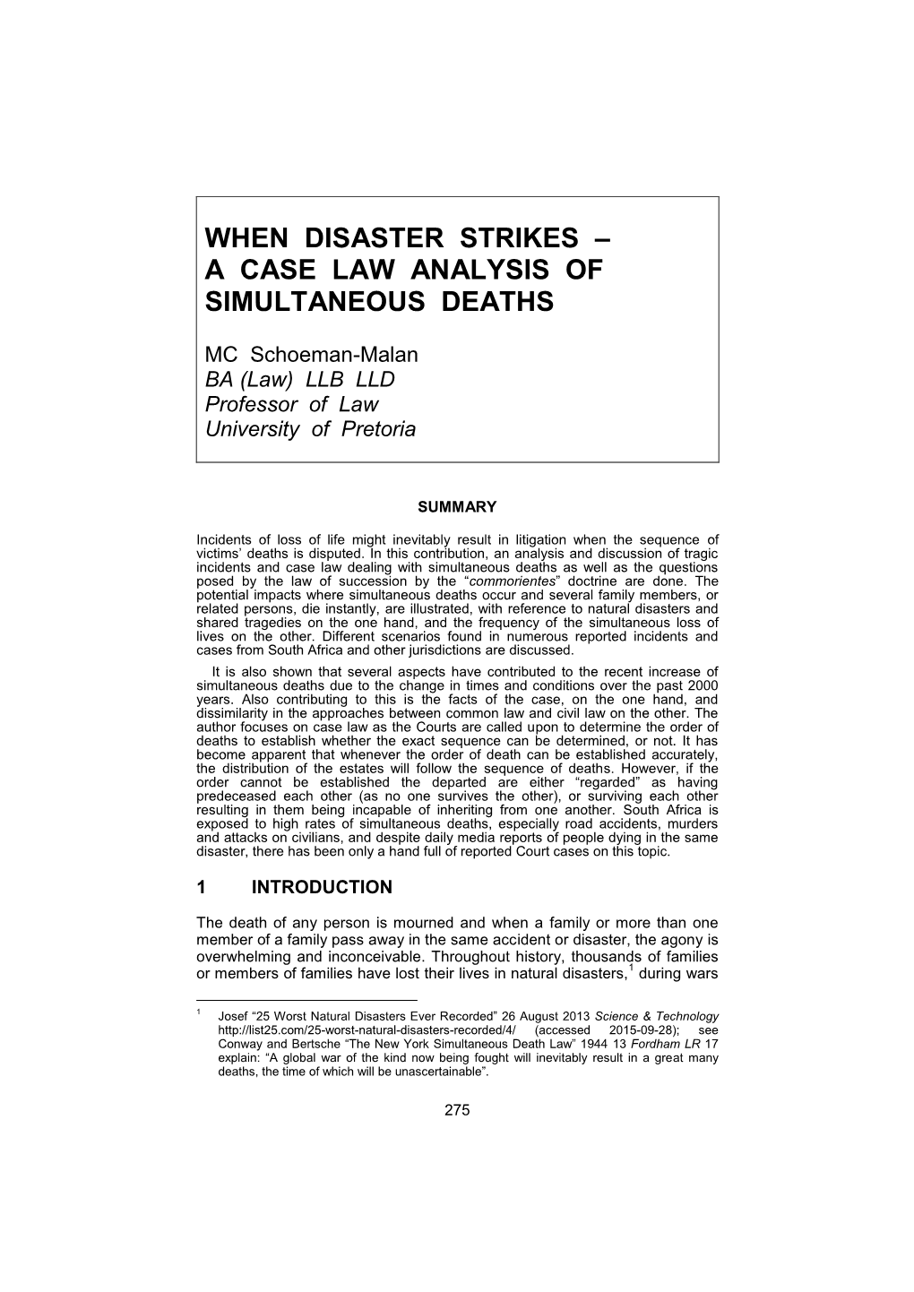 A Case Law Analysis of Simultaneous Deaths