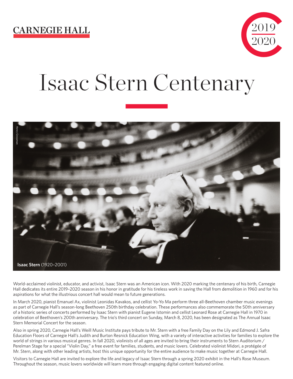 Isaac Stern Centenary Henry Grossman