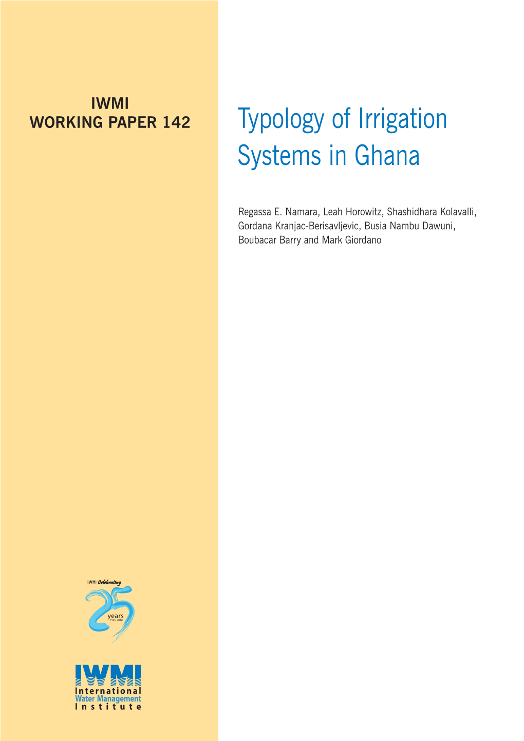 Typology of Irrigation Systems in Ghana