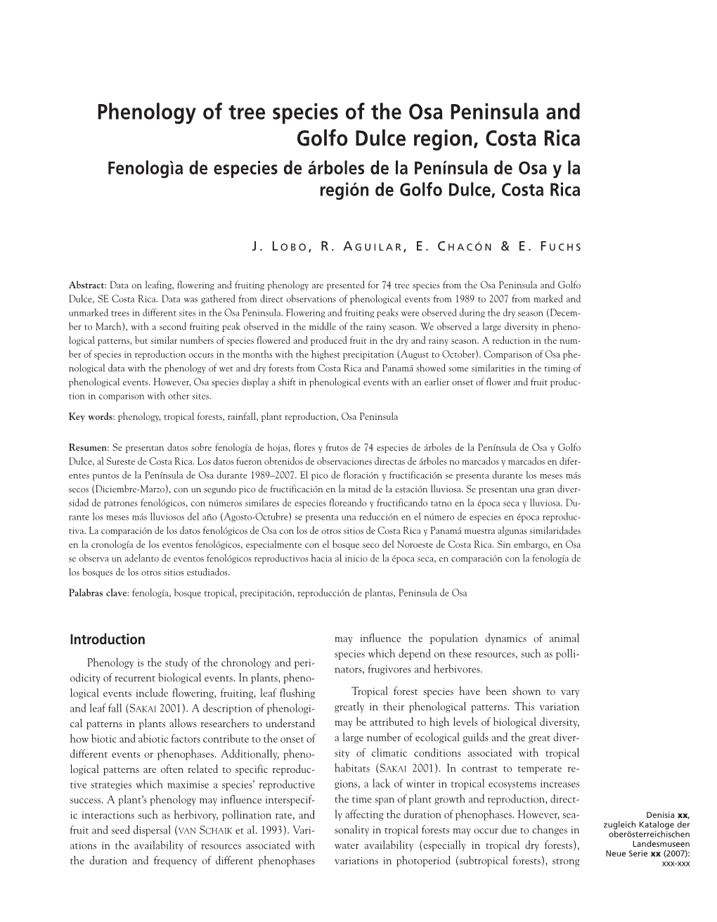 Phenology of Tree Species of the Osa