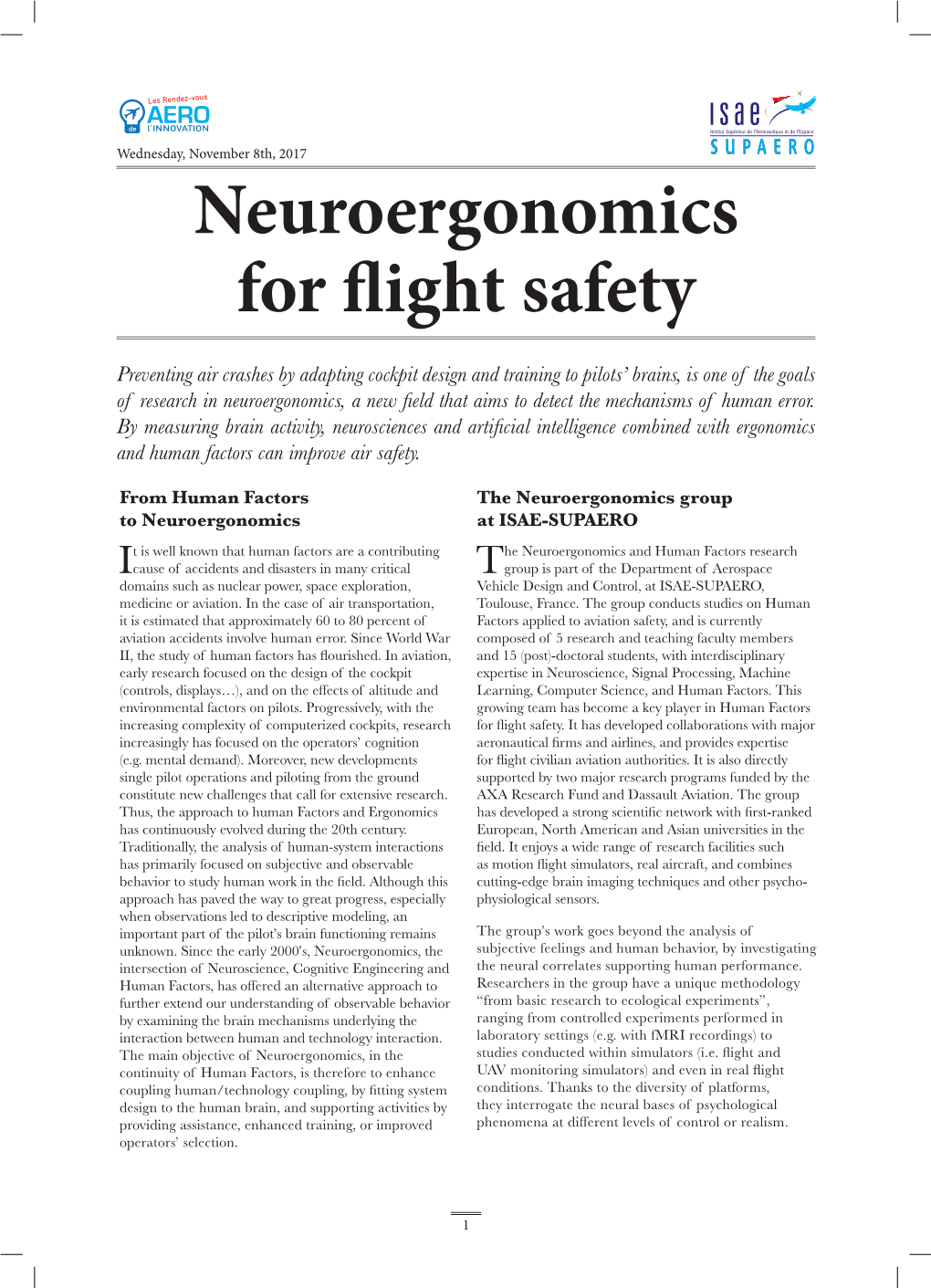 Neuroergonomics for Flight Safety